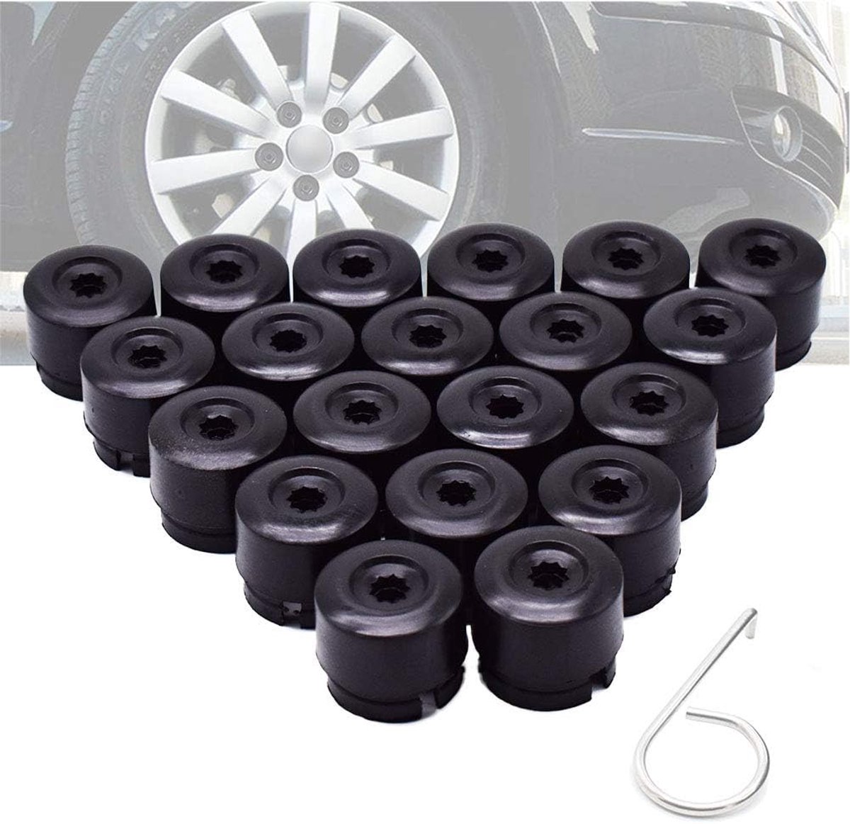 Image of 20 Stks Wielmoer Bout Hoofd Covers Caps 19mm Zwart - Inclusief Tool Voor Transporter T5 T6 2003-2020 - Auto Styling
