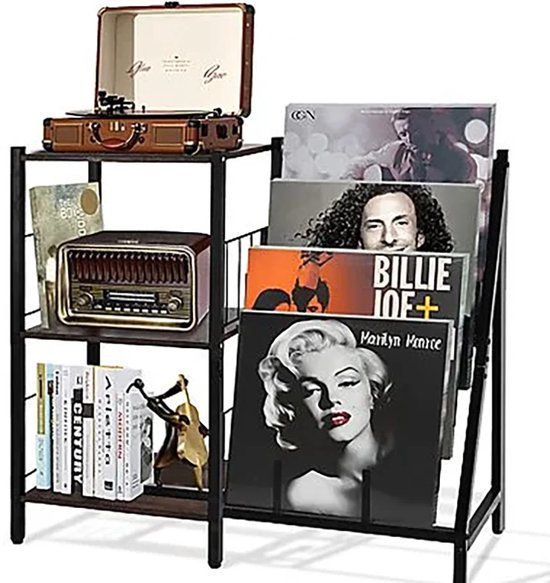 VirtuBuy® - Support pour vinyles - Meuble pour tourne-disques - Résistant aux rayures - Pour 50 disques vinyles - Stable - Montage facile - 60 x 30 x 75 cm