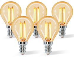 Aigostar LED Filament G45 4W - E14 fitting - 2200K - Amber - Set van 5 stuks