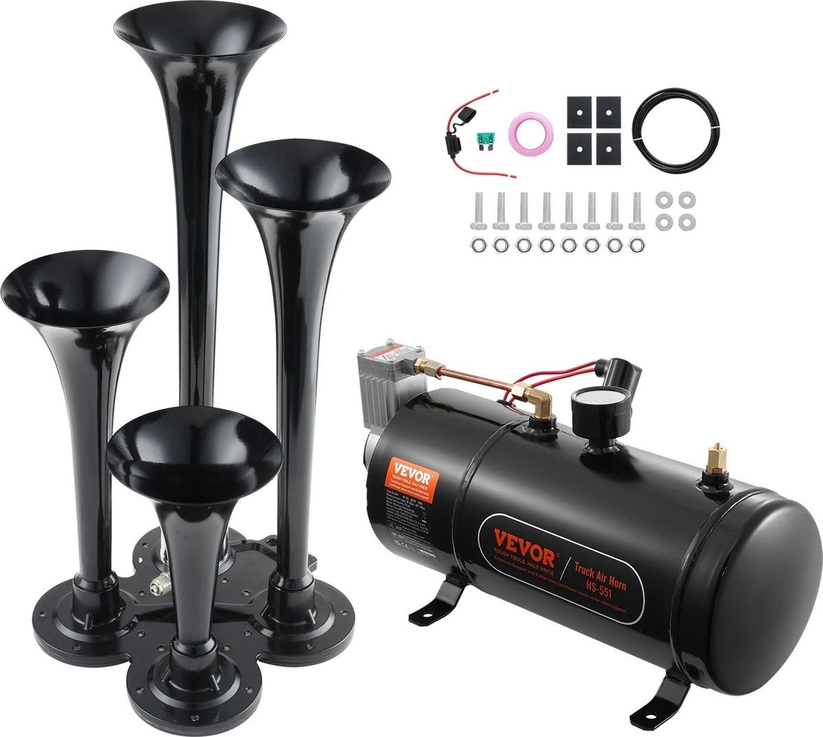 WNHB® Luchthoorn Met Compressor 12V – 150 Decibel Claxon – Scheepshoorn – Gas Toeter – Misthoorn Voor Auto Vrachtwagen Boot