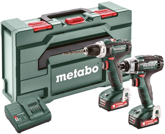 Metabo Combo Set 12V Accu-Machines PowerMaxx BS 12 en SSD 12 + oplader + 2x 12V 2.0ah accu