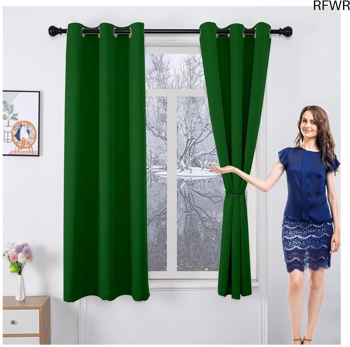 RFWR® Geïsoleerde Verduisteringsgordijnen 220 x 70 cm - Wasbare Insectenbescherming, Polyester Fluwelen Gordijnen Voor Feestdecoratie, Donkergroen
