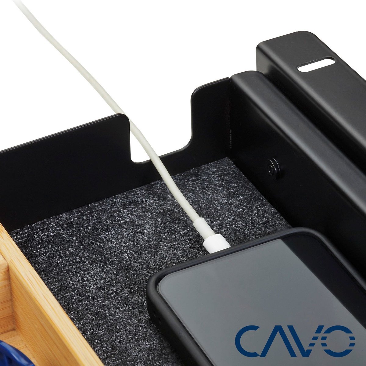 CAVO Documentlade afsluitbaar 850 x 265 x 45 mm zwart met bamboe inzet Bureaulade Kantoorlade thumbnail 4