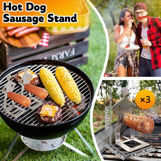BBQ-worsthouder van Roestvrij Staal 3PCS - Staande Man Barbecuerek - Draagbaar -barbecueworsthouder van roestvrij staal, grappige barbecuevork voor kamperen, picknicken in de buitenlucht, tuin, keuken, grillcadeaus voor mannen van Merkloos — afbeelding 2