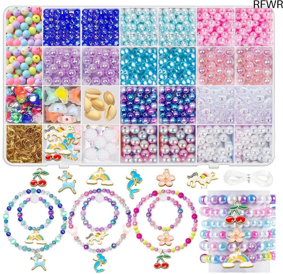 RFWR® Kralenset met 904 kleurrijke knutselkralen voor het maken van armbanden