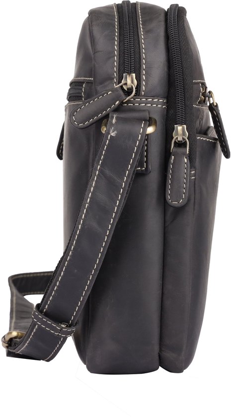 Sac bandoulière NUBA Hunter - Sac bandoulière 100% Cuir - Nature 3335 - Sac moyen en cuir de buffle - Zwart anthracite