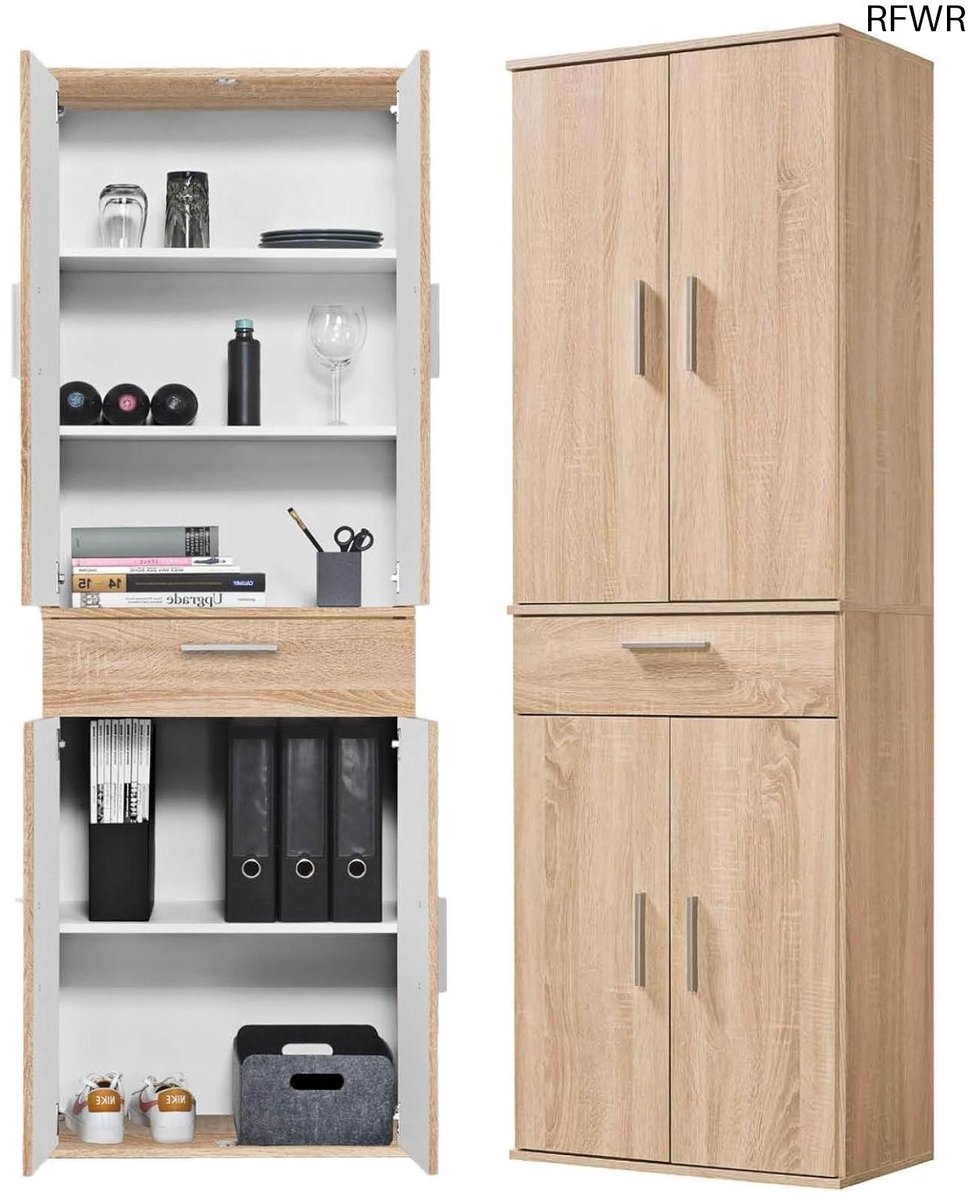RFWR® Multifunctionele Kast 60 cm - Hoog Kantoorkast, Archiefkast, Schoenenkast, Keukenkast in Bruin