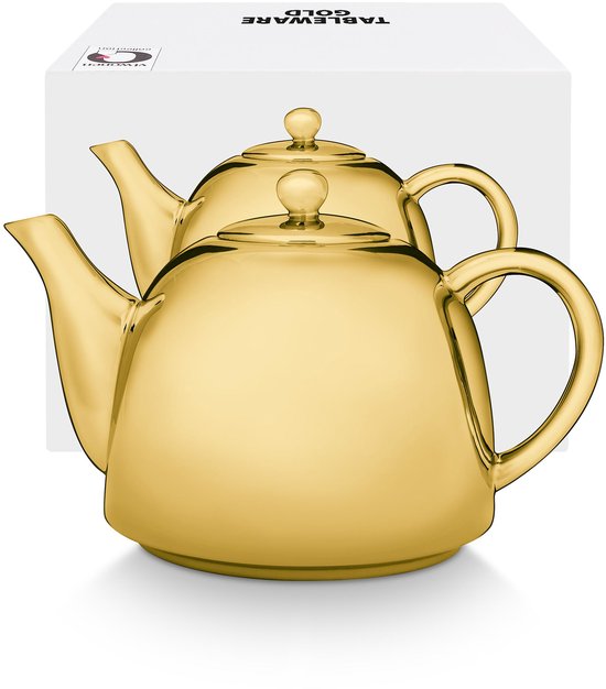 vtwonen Theepot - Goud - Porselein - 1.8 Liter