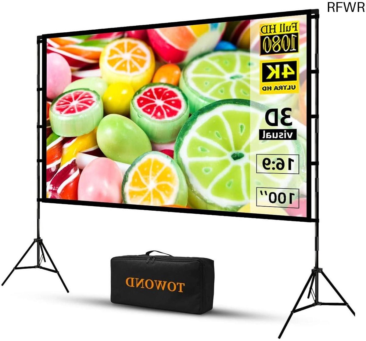 RFWR® Draagbaar 100 Inch Projectiescherm met Standaard voor Binnen en Buiten - Perfect voor Home Theater en Buiten Cinema