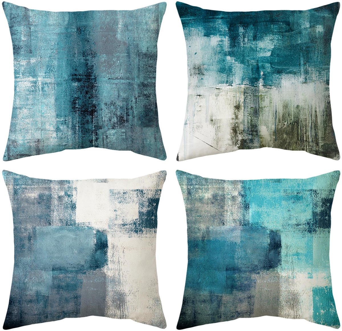 Ibenzoa Kussenslopen Set van 4 met Abstracte Kunstpatronen voor Binnen en Buiten Decoratie blauw