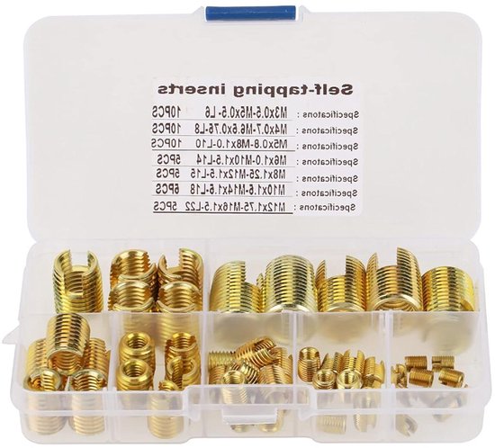 Zelftappende Draadinzetstukken Set 50 Stuks Messing Toon - M3 T/m M12 Combinatieset