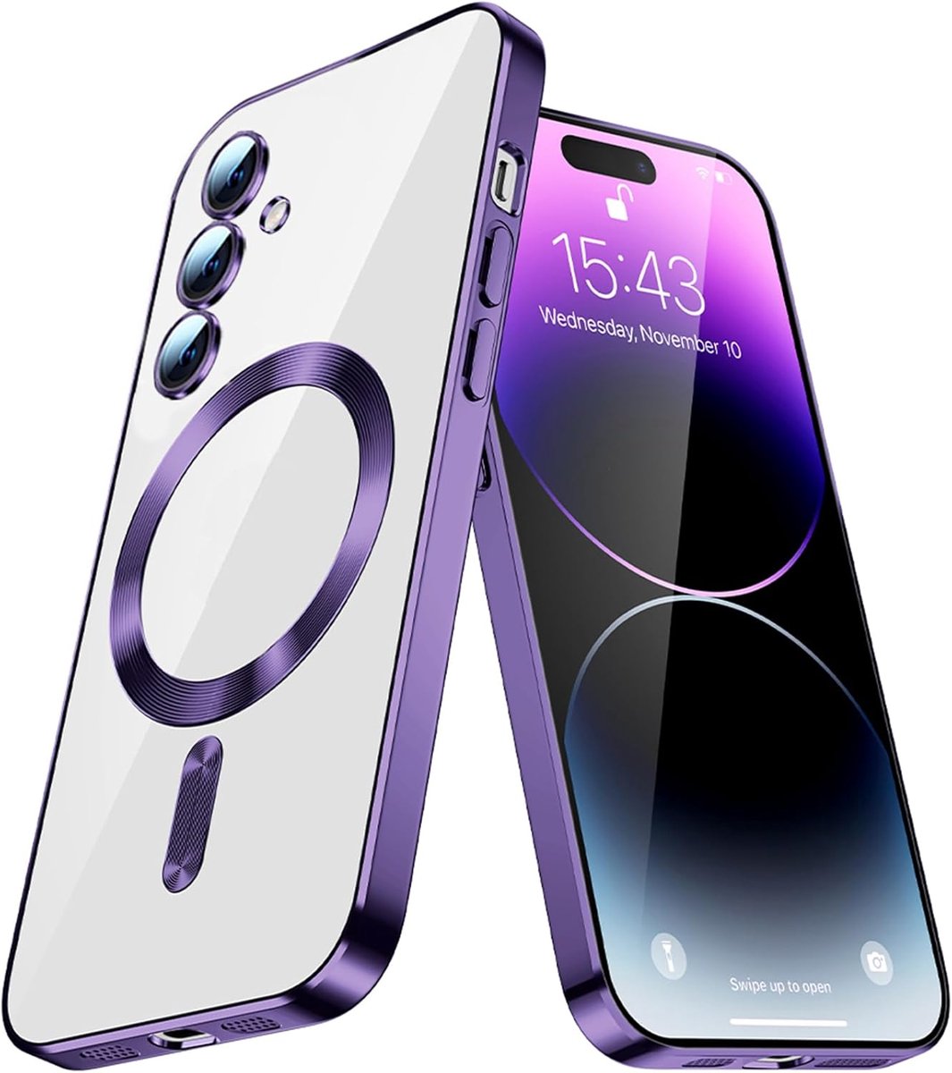 Telefoonhoesje Geschikt voor Samsung Galaxy S22+ – Siliconen Hoes met Chroom – Compatibel met MagSafe – Geïntegreerde Camerabescherming – Paars – FuturiQ