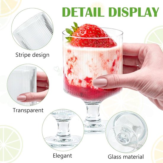 Premium vierkante glazen schalen, set van 4, 235 ml, dessertkommen, glas, 100% loodvrije ijsbekers, decoratieve glazen schalen, dessertbekers, ijs en voor fruit, voorgerechten, puddingschalen, glazen