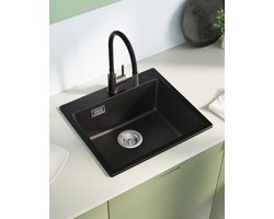 SOFETIY MAX Granieten Spoelbakken 50*45cm - 1 spoelbak Keuken Zwart - Onderbouw Spoelbakken - Wasbak Keuken