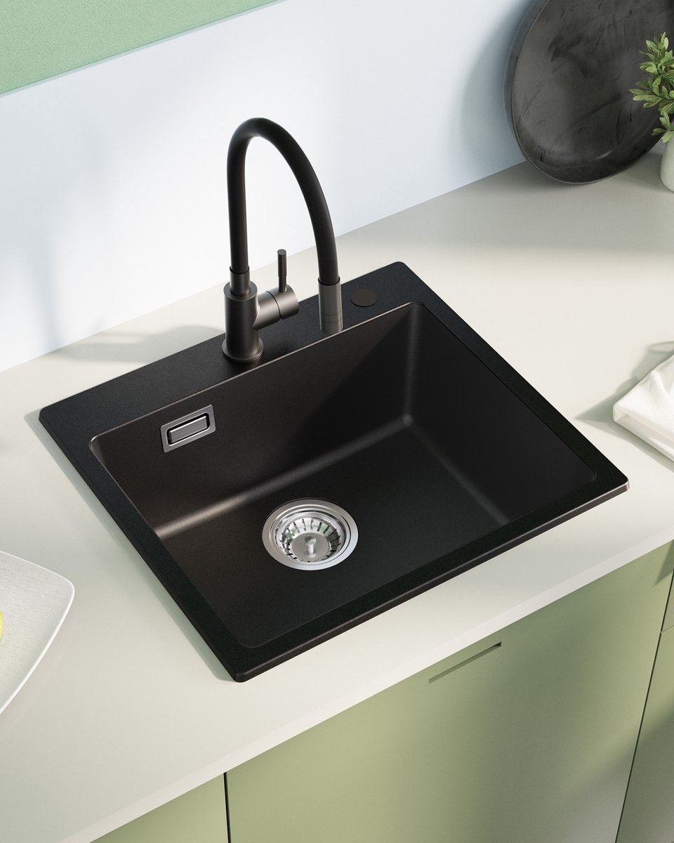 SOFETIY MAX Granieten Spoelbakken 50*45cm - 1 spoelbak Keuken Zwart - Onderbouw Spoelbakken - Wasbak Keuken