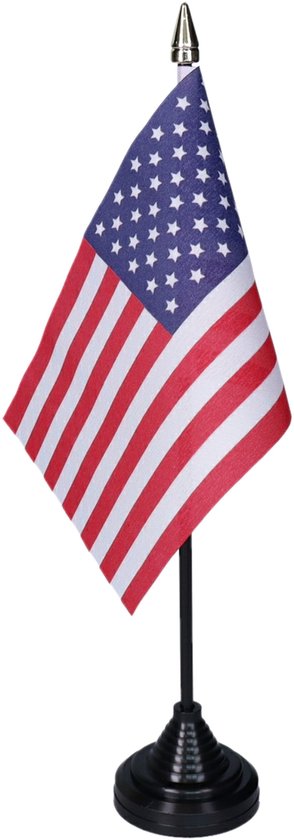 Vlag USA Amerika tafelvlaggetjes - 1x stuks - 10 x 15 cm vlag - zwarte standaard - Supporters - Versiering - Sport - Fans - USA America