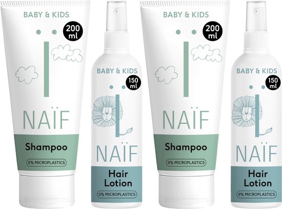 Naïf - Shampoo & Haarlotion - Voordeelset - Baby & Kind - Babyverzorging - Met Natuurlijke Ingrediënten - 4 Stuks