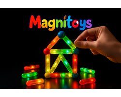 MagniToys - Magnetisch Speelgoed - Educatief STEM speelgoed - Magnetische Bouwstenen-met LED-Lichtjes -76-delig - Speelgoed 3 jaar