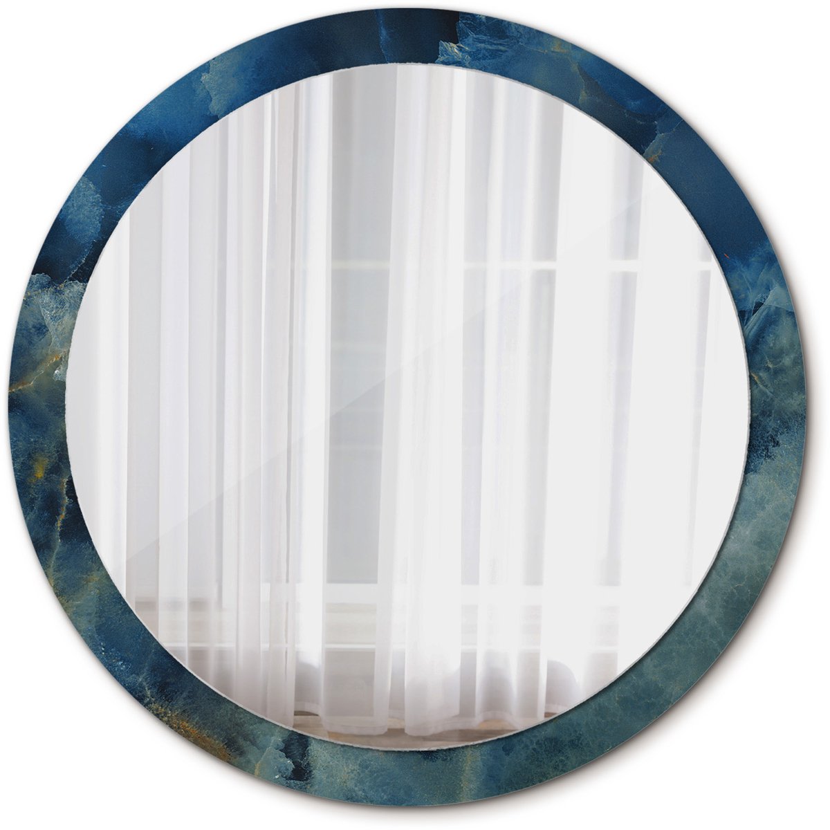 Tulup Spiegel - Ronde vorm Spiegel - op gehard Glas - Onyx marmer - Diameter: 100 cm - Decoratieve spiegel - Wanddecoratie Spiegel - Blauwe - Decor voor woonkamer - Spiegel voor hal of entree - Make-up Spiegel - Ophangsysteem
