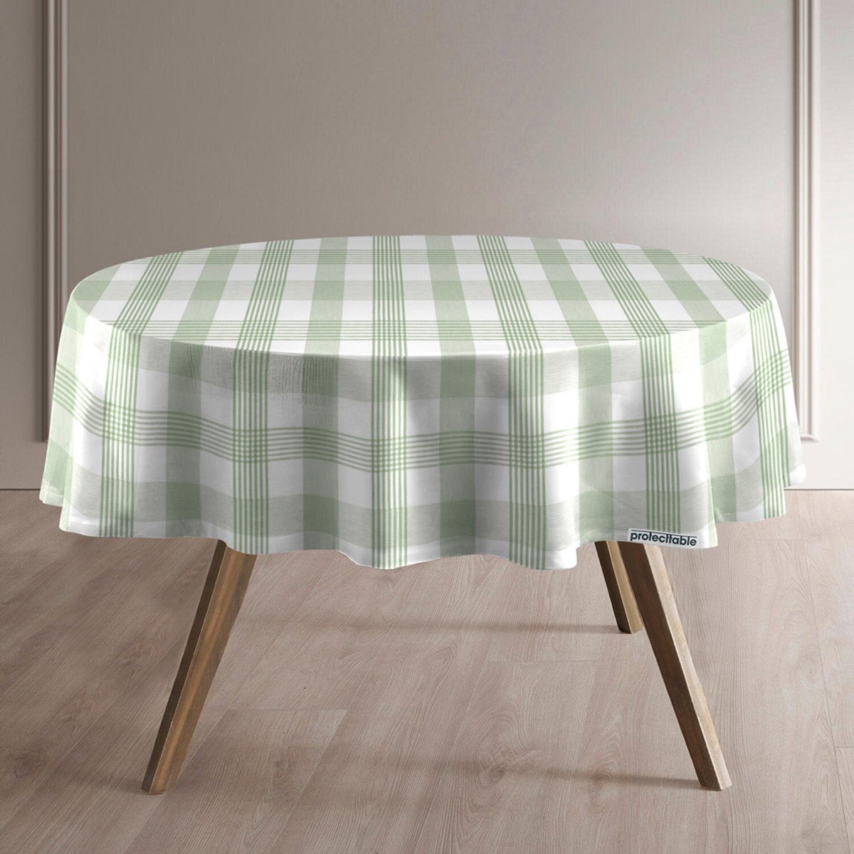 Protecttable - Rond Tafelzeil Ruit Cotton Groen Ø138cm - Tafelkleed Afwasbaar - Kunststof