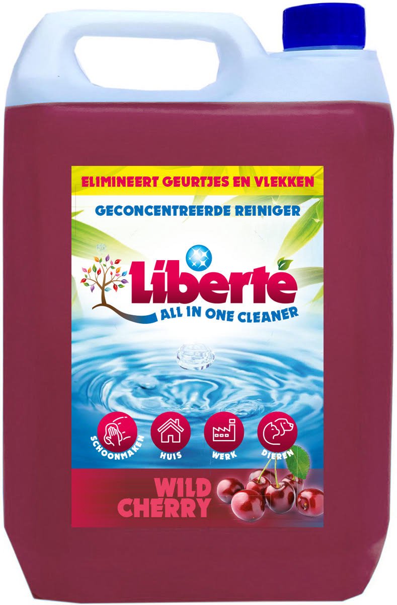 All in One Cleaner Wild Cherry 5 Liter - Desinfectie - Dieren - Huis - Auto - Kantoor - Schoonmaakmiddel