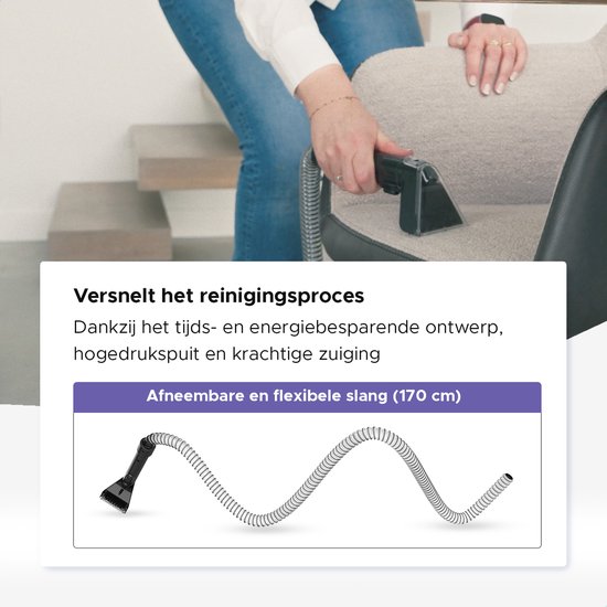 Motionflow 4-in-1 Tapijtreiniger - Verwarmingsfunctie en zelfreinigend - Vlekkenreiniger - Reinigingsmachine voor bank, vloer, auto en tapijt - Zetelreiniger met 4 Borstels / opzetstukken - Carpet Cleaner inclusief Schoonmaakmiddel