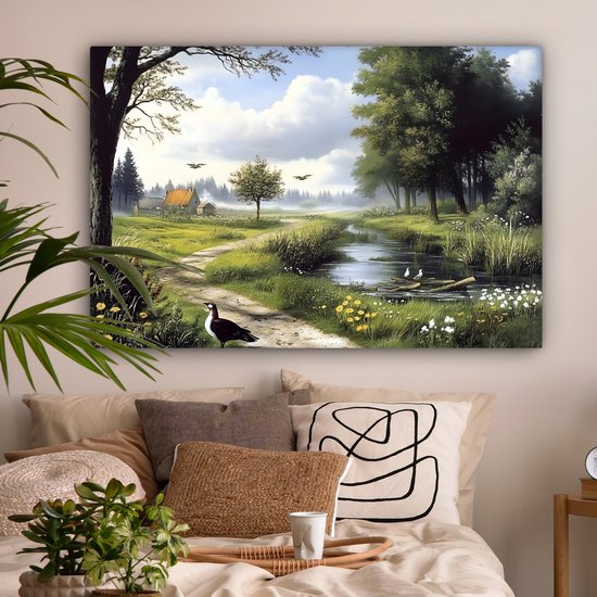 Tableau sur toile 120x80 cm - Décoration murale exclusive Chemin de sable - Paysage vert - Water - Décoration murale salon - Décoration chambre - Accessoires chambre - Peintures sur toile