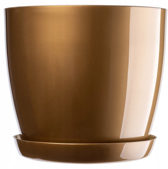 Elegante ronde bloempot met onderschotel voor binnen - lichtgewicht plantenpot voor bloemen en planten (Ø 16 cm, goud)