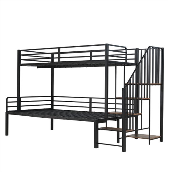 Dolamaní Hoogslaper 3 personen, 90 x 200/120 x 200/140 x 200 cm, metalen bedframe, voor kinderen, jongeren en volwassenen, zwart