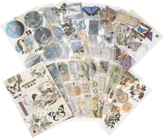 JGS Premium - Scrapbooking stickerset met zelfklevende stickers voor doe-het-zelf decoratie van journaling fotoalbum - knutselpapier accessoires - bloemen - paddenstoelen - planten - vlinder - diverse patronen - groene tinten