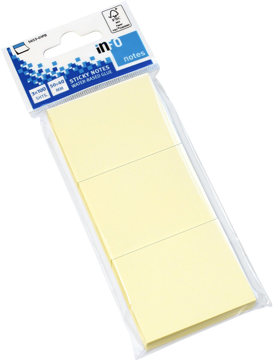 Info notes sticky notes - formaat 50 x 40 mm - geel - 3 notitieblokken - IN-5653-01PB