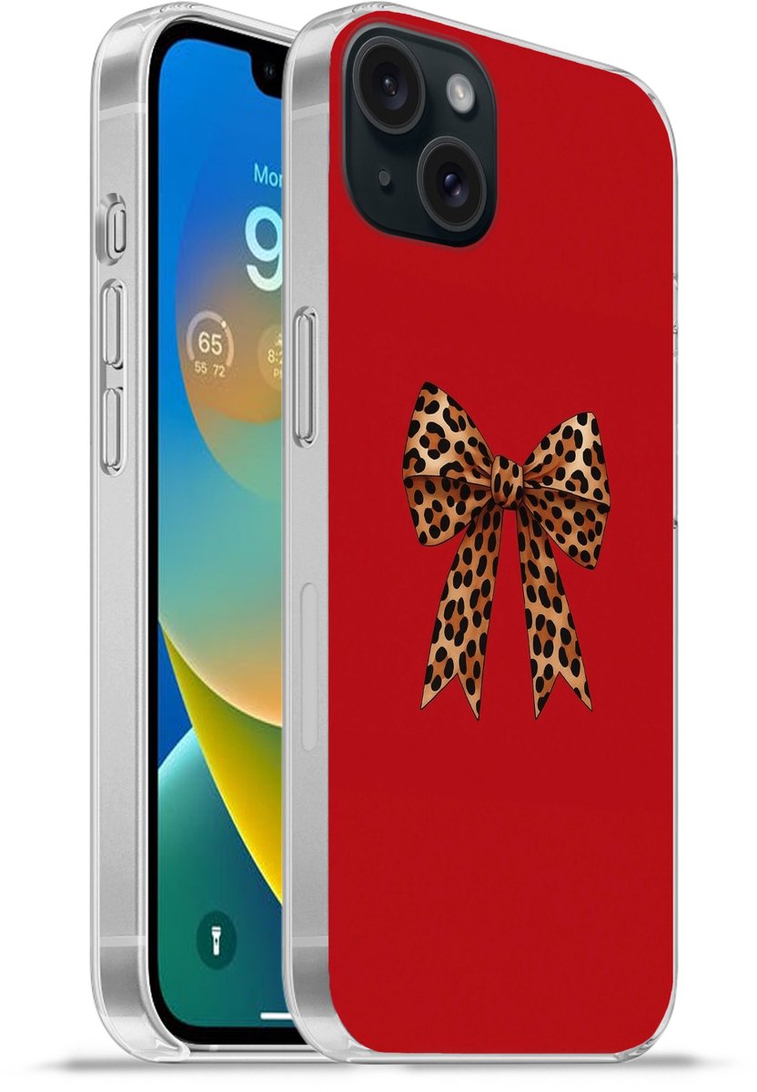Telefoonhoesje Geschikt voor iPhone 15 Plus hoesje - Strik - Sierlijk - Panter - Rood - Siliconen Telefoonhoesje Telefoonhoesje