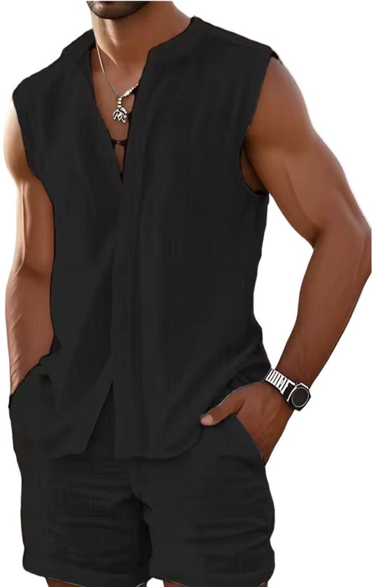 Ensemble d'été pour homme - Chemise et short - Sans manches - Mode - Chemise - Chemisier