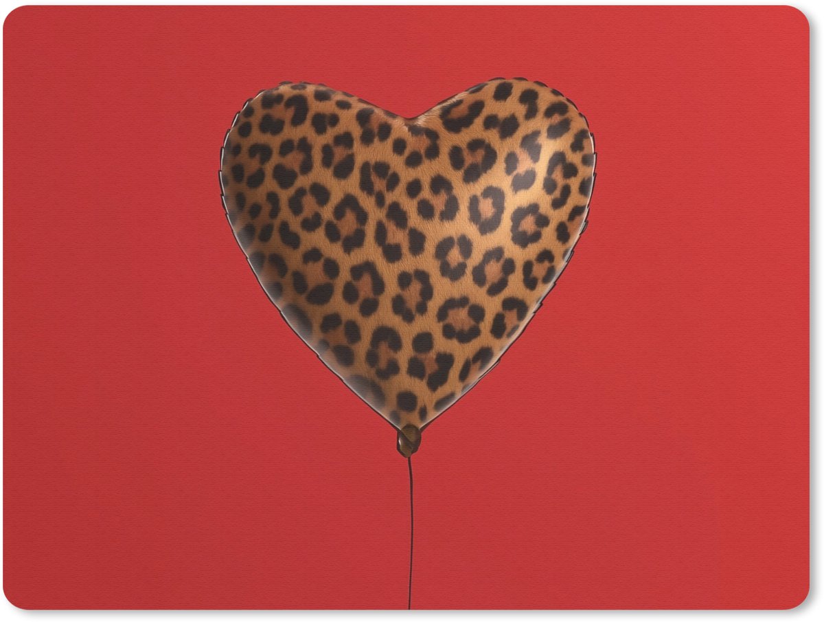 Muismat 23x19 cm - Mousepad Ballon - Hartvormig - Rood - Panterpatroon - Muismatten