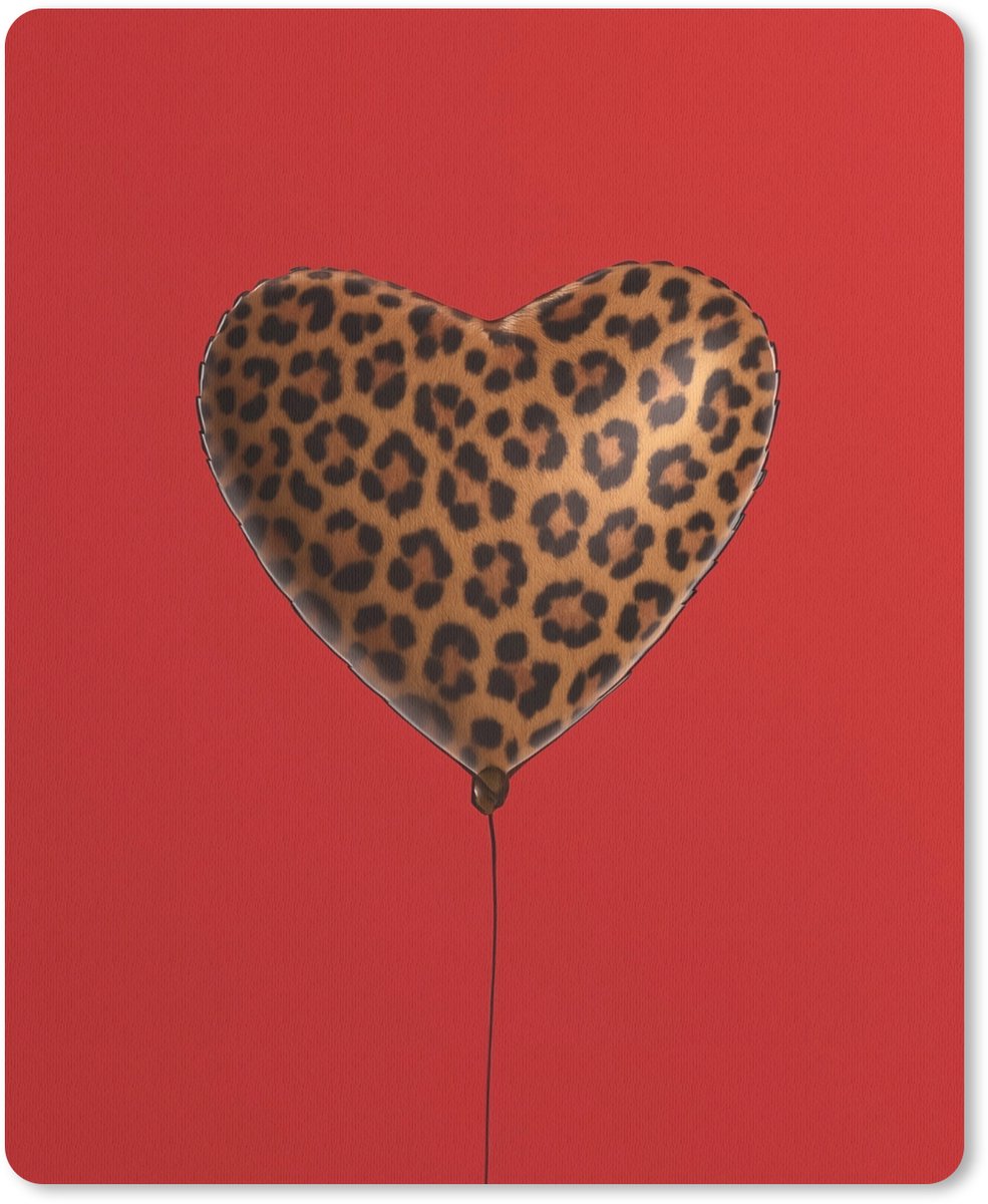 Muismat 19x23 cm - Mousepad Ballon - Hartvormig - Rood - Panterpatroon - Muismatten