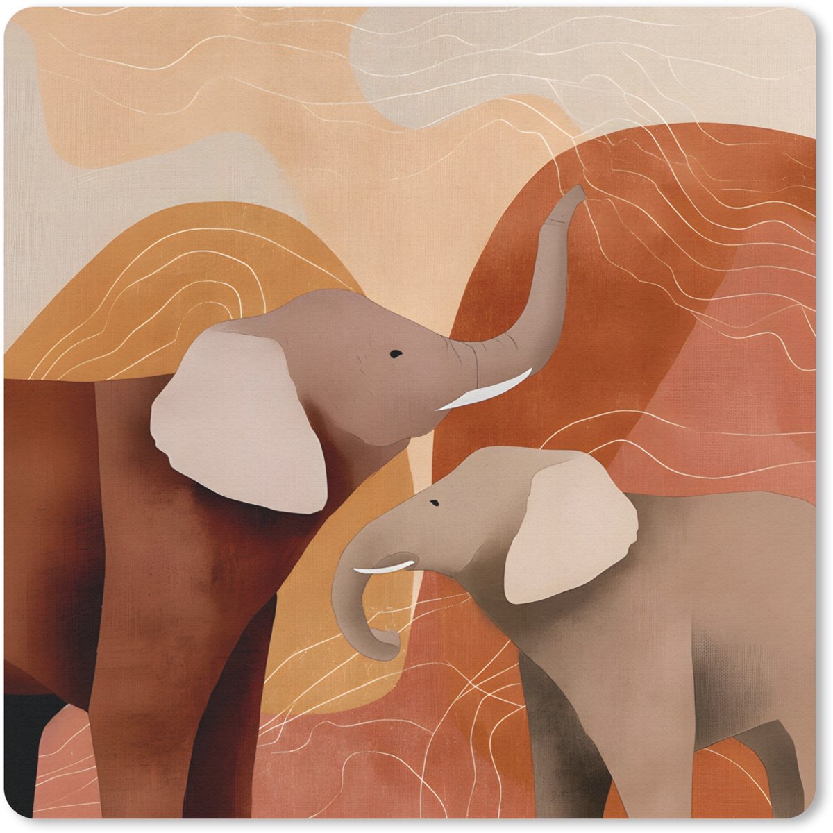 Muismat 30x30 cm - Mousepad Olifanten - Oranje - Abstract - Muismatten