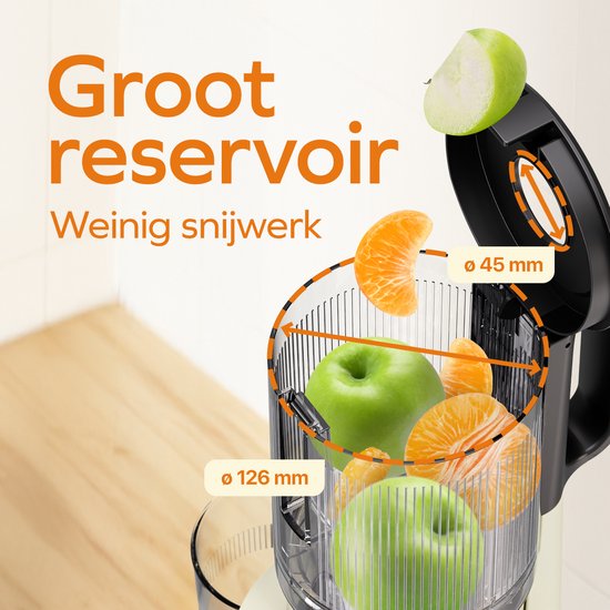 KitchenBrothers Slowjuicer - Sapcentrifuge - XXL Vulopening - Verticaal - Juicer - Groenten en Fruitpers - 126 mm - 750 ml - Champagne van KitchenBrothers — afbeelding 4