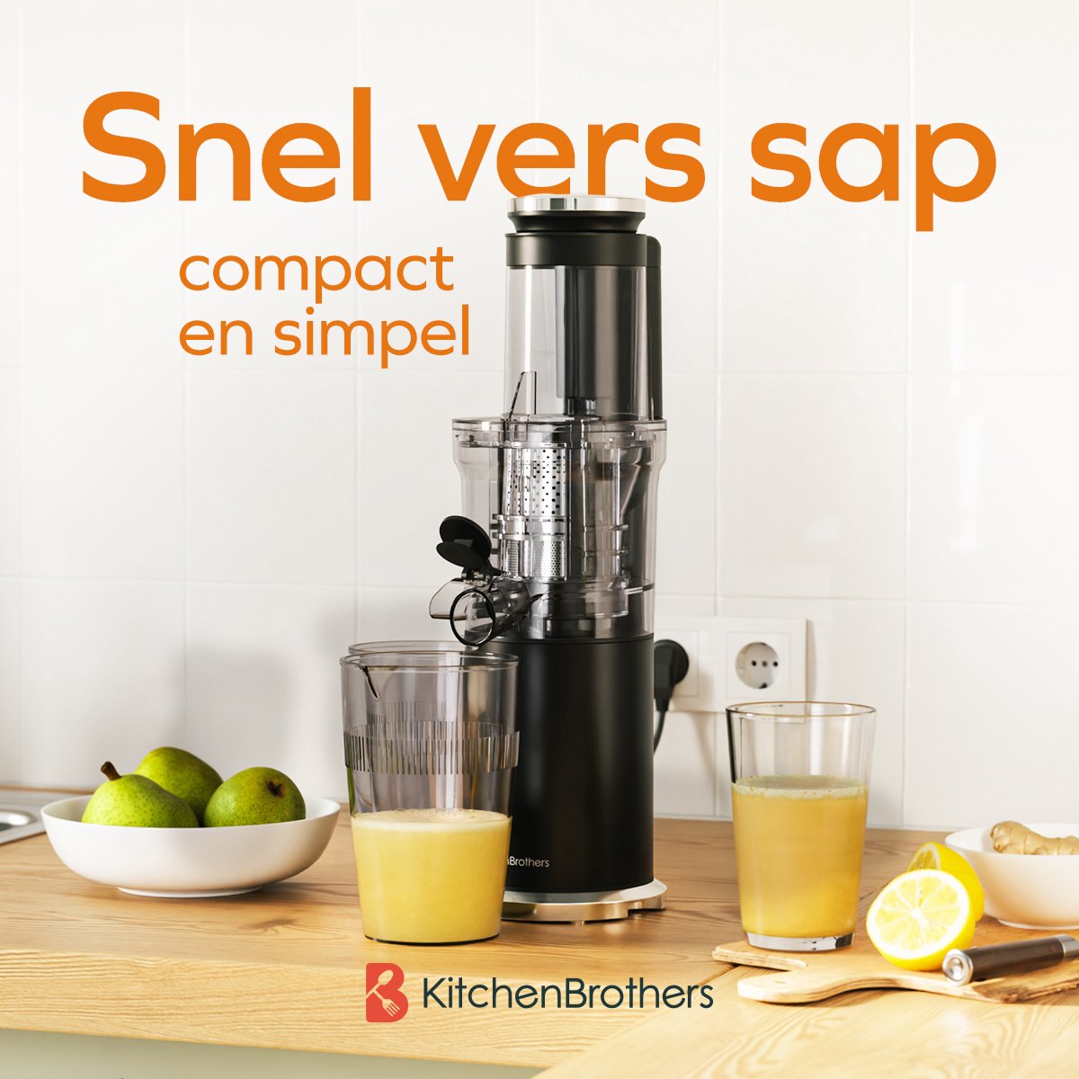 KitchenBrothers Slowjuicer - Sapcentrifuge - Verticaal - Juicer - Groenten en Fruitpers - 80 mm - 750 ml - Zwart thumbnail 2