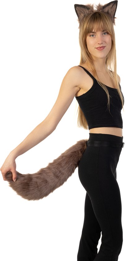 Fake Fox pluche staart en kat oor hoofdband kostuum om het perfecte kostuum te creëren voor Halloween cosplay (zwart en wit Fake Fox pluche staart en kat oor hoofdband kostuum om het perfecte kostuum te creëren voor Halloween cosplay (zwart en wit