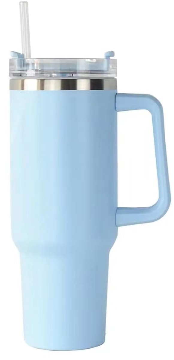 Drinkbeker met deksel en rietje - roestvrij staal - BPA-vrij - 1 stuk