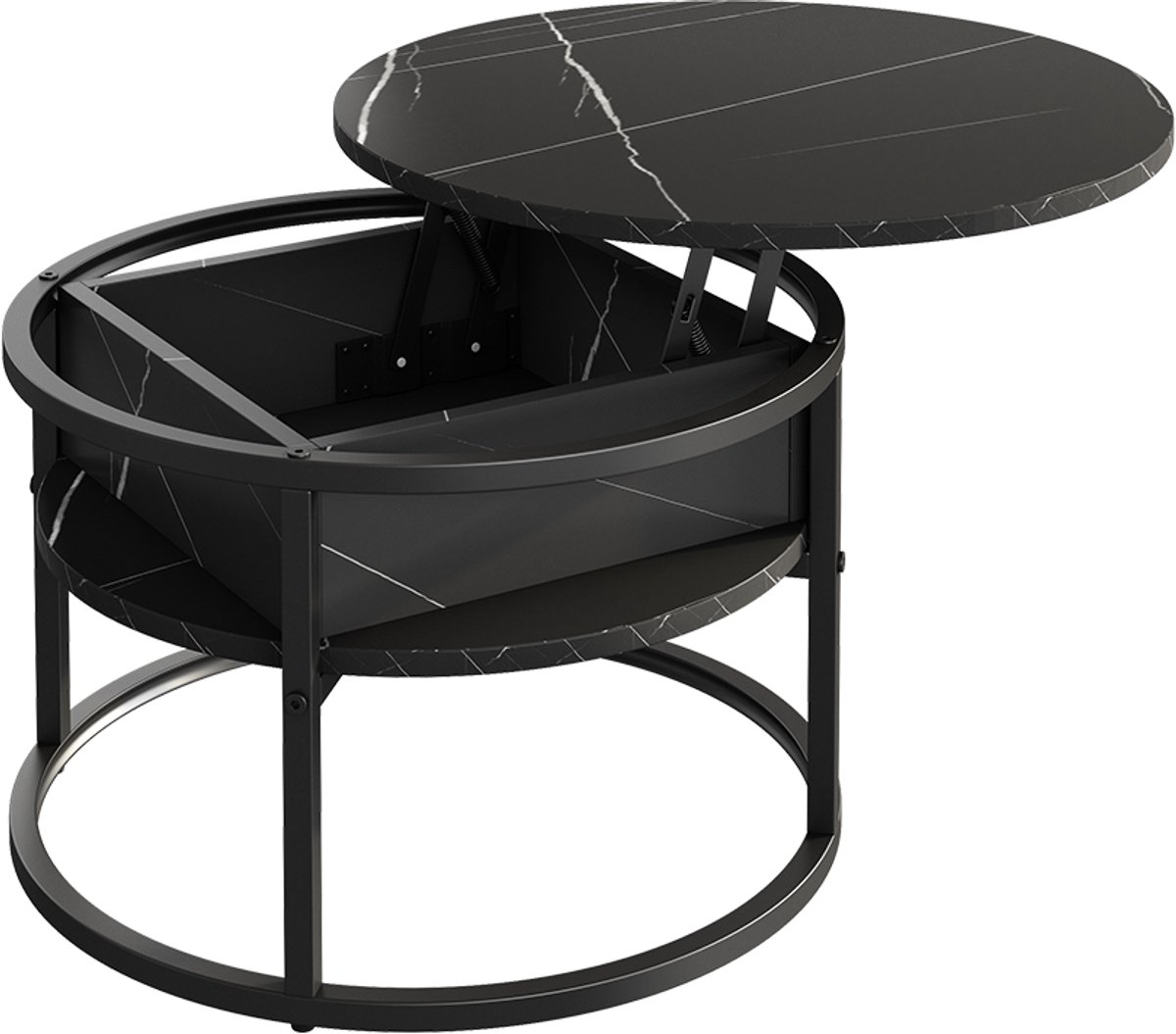 Vicco Marlo Salontafel – 57 x 57 cm Zwart/marmer-wit Zwart marmer/Zwart
