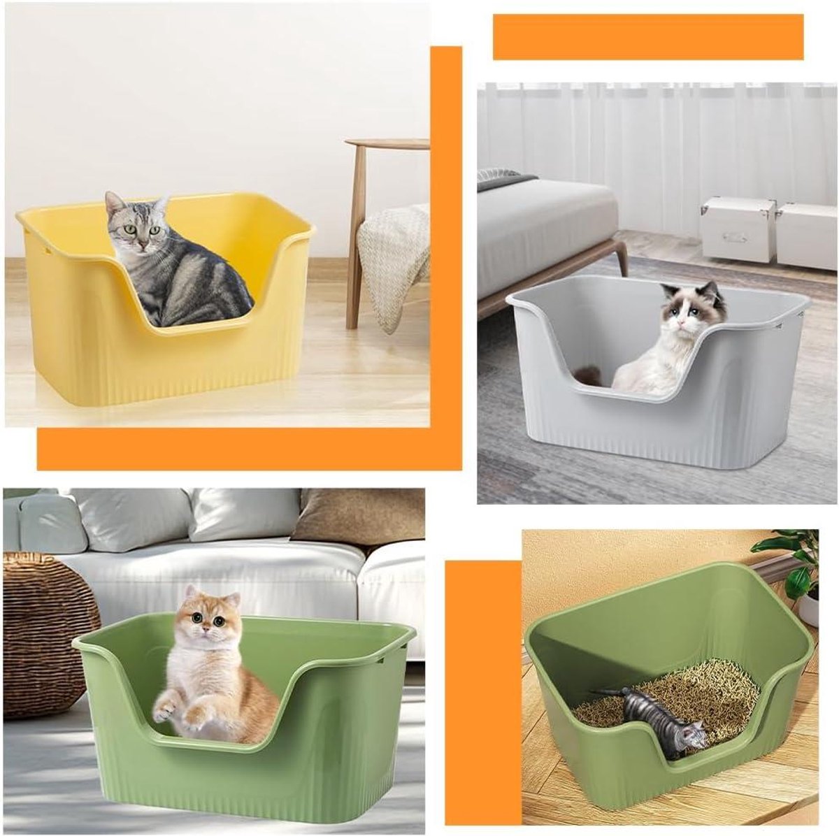 Katzenklo open met hoge rand grote kattentoilet, eenvoudige reiniging