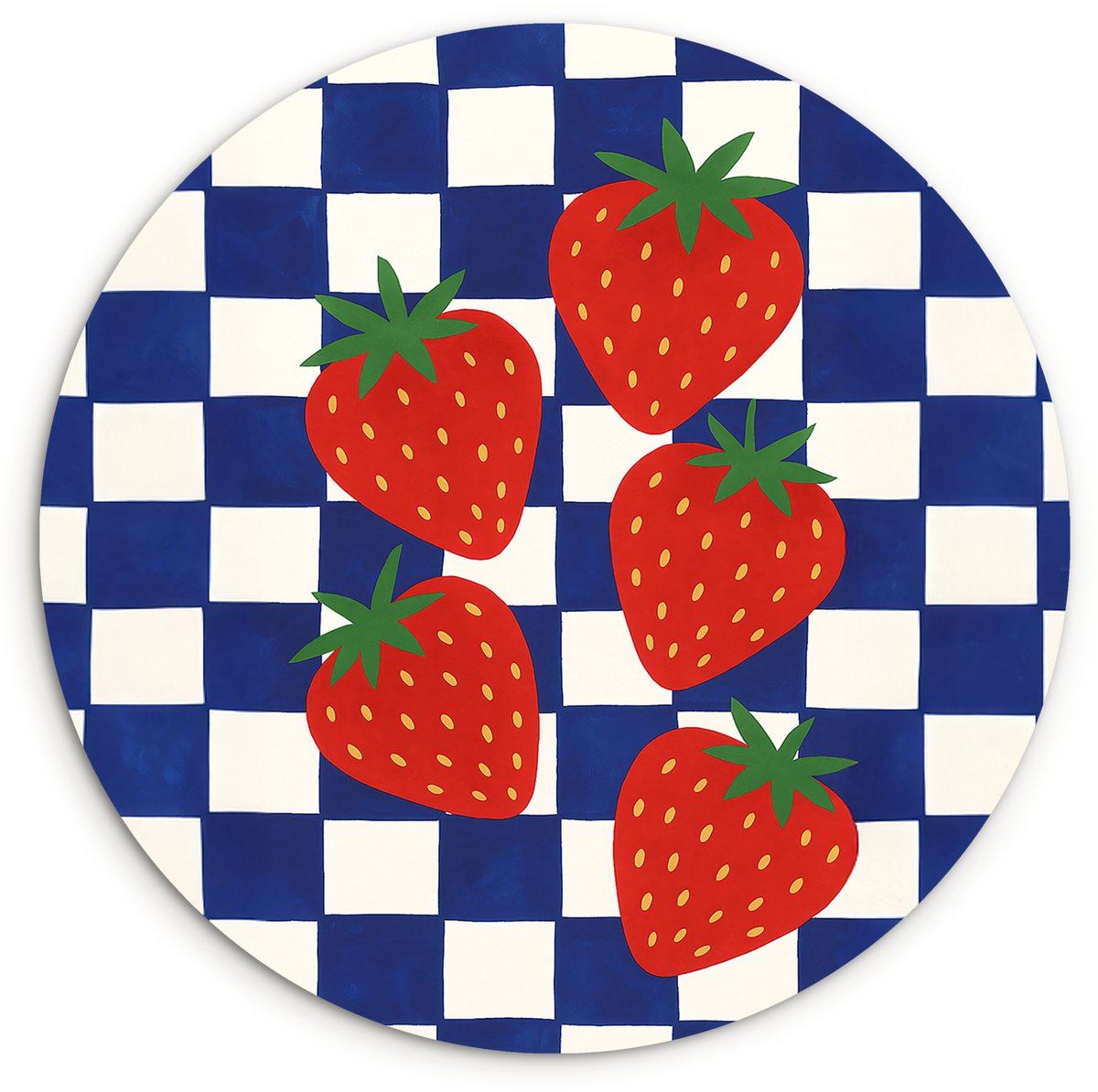 WallCircle Wandcirkel 90x90 cm - Muurcirkel Geblokt - Blauw - Aardbeien - Muurdecoratie woonkamer - Wanddecoratie slaapkamer - Kamer decoratie accessoires - Ronde schilderijen