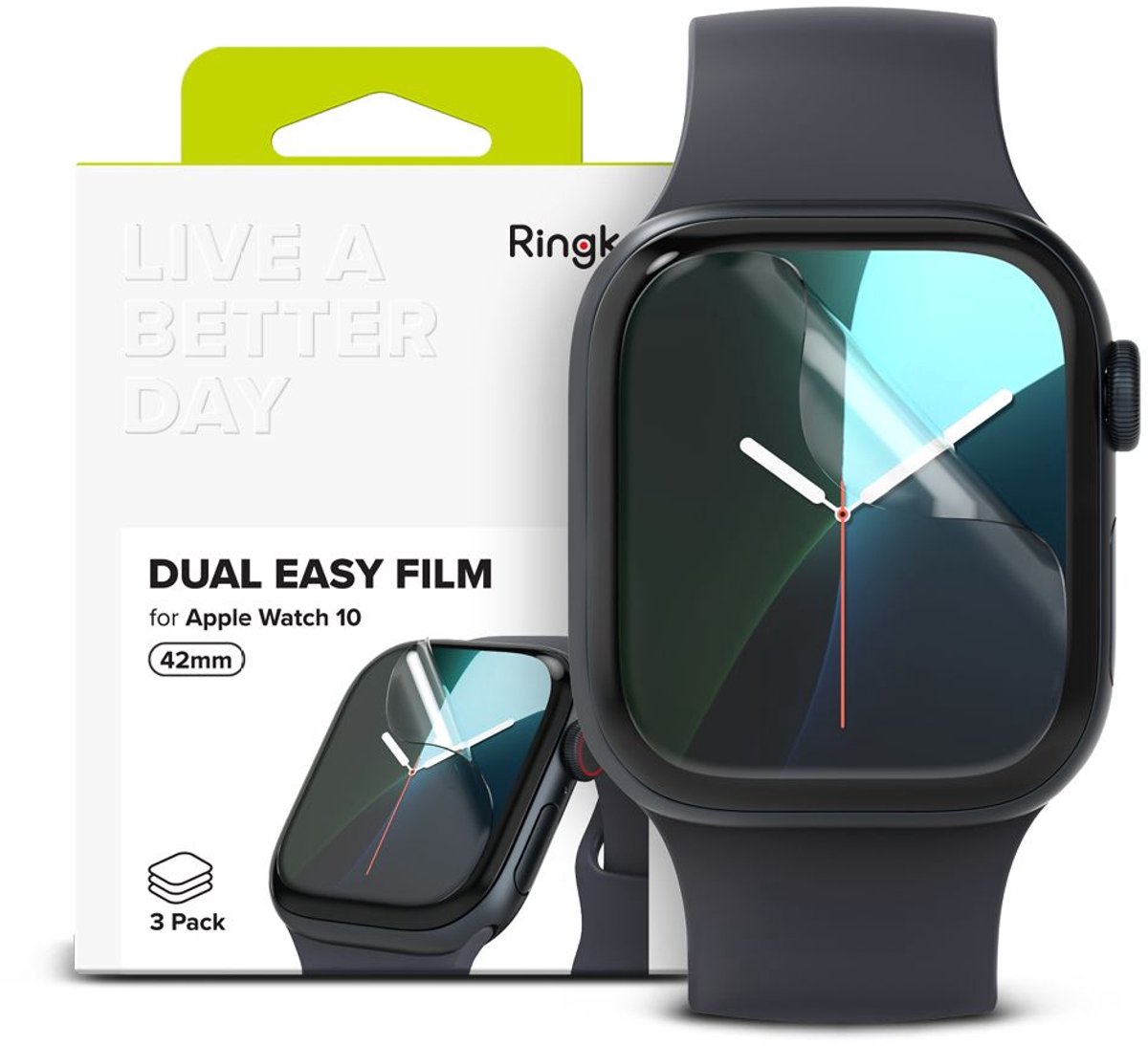 Ringke Dual Easy Geschikt voor Apple Watch 11 / 10 42MM Screen Protector Folie (3-Pack)