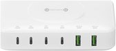 4smarts 100W 7-in-1 GaN Oplaadstation - Snellader met Power Delivery en Quick Charge - Geschikt voor o.a. Telefoon, Tablet, Laptop en MacBook - met Draadloos Opladen - Wit