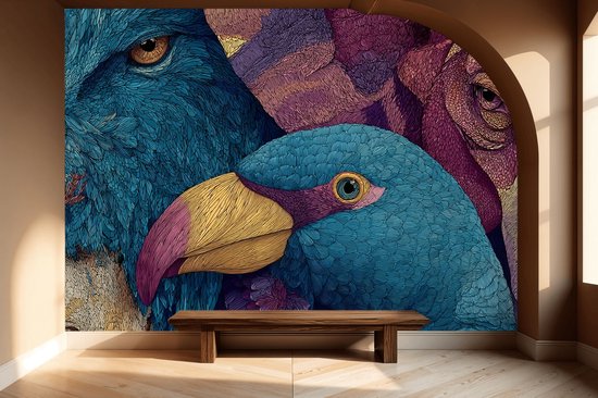 Peel & stick Fotobehang - Vibrant Wildlife Tapestry Wallpaper - 250x150 centimeter