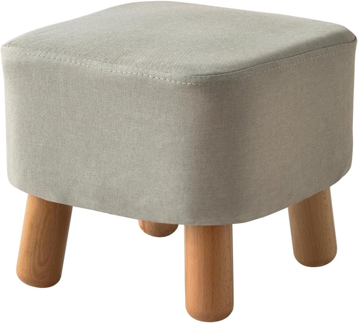 Ottomaanse poef met robuust houten frame en modern design - Zitting en voetensteun voor woonkamer - Grijze vierkante kruk met stoel voor schoenen
