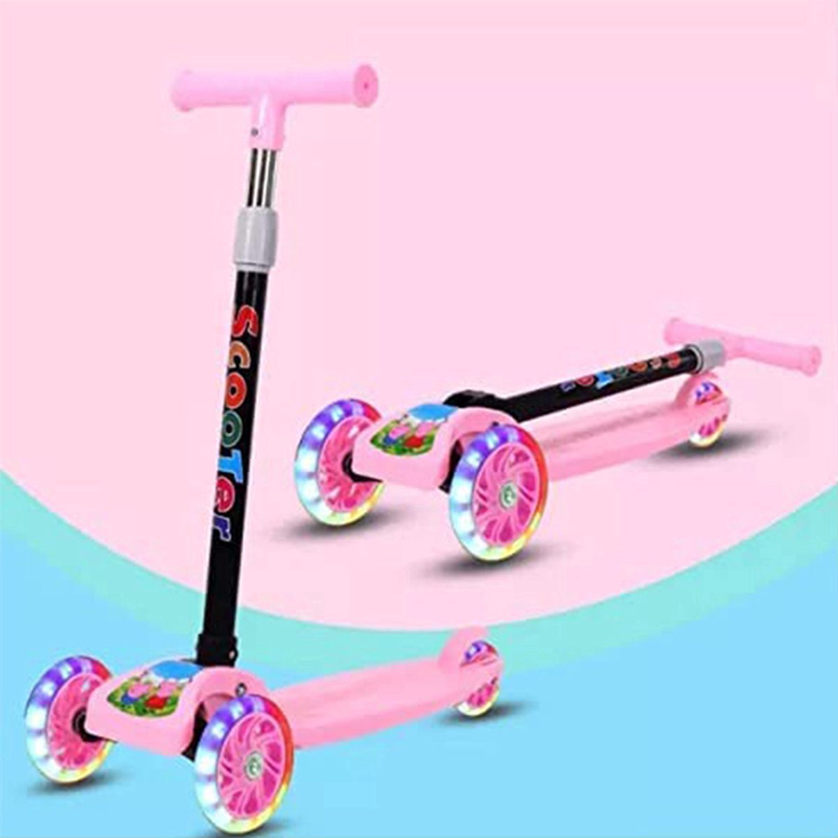 Borvat® - Opvouwbare Driewielige Kinderscooter met LED Wielen - Verstelbaar Stuur, Lichtgewicht & Veilig - Voor Kinderen 3-8 Jaar - Roze