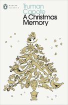 Boekomslag met gouden illustraties van kerstboomfiguren, vlinders, zeemeerminnen en een buste, met de tekst "Truman Capote A Christmas Memory".