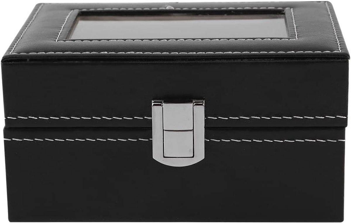 3 Vaks Horlogebox van PU Leer met Transparante Compartimenten - Horlogeopbergdoos voor Sieraden - Zwart - 16 x 11 x 8cm